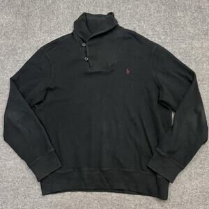 Polo Ralph Lauren Pullover Sweater Mens XL Black Button Neck Mock Red Pony Logo